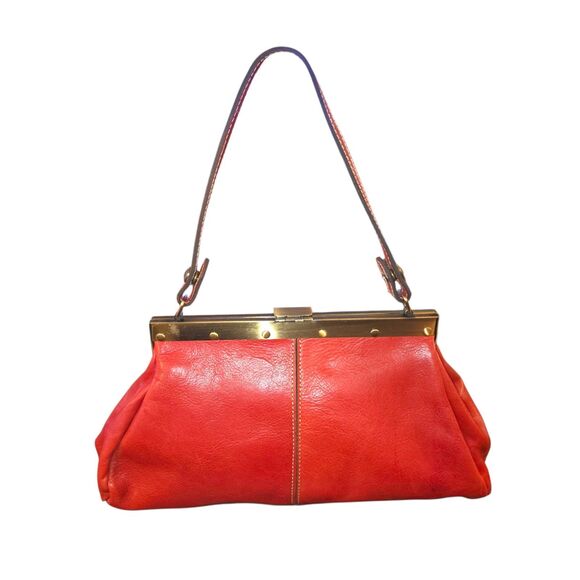 Patricia Nash Ferrara Rust Red 100% Leather Frame Satchel Handbag 14.75"X7.5"X3" - Picture 3 of 14